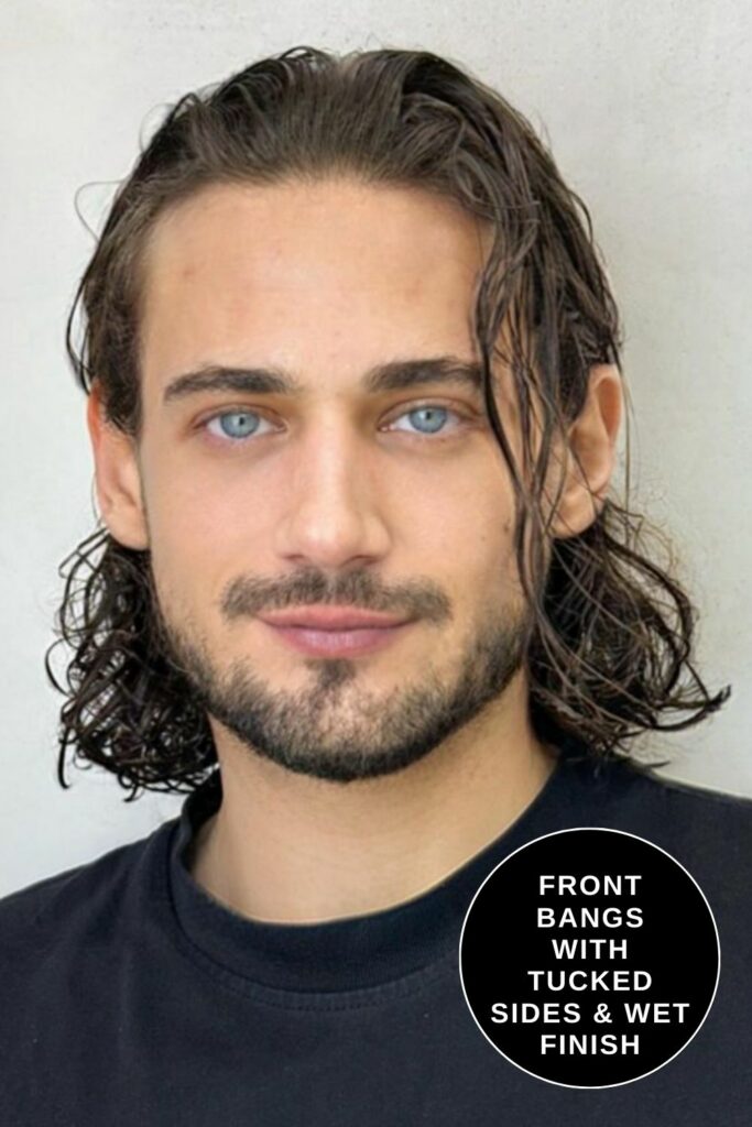 Front Bangs, Tuck Sides with Wet Finish
