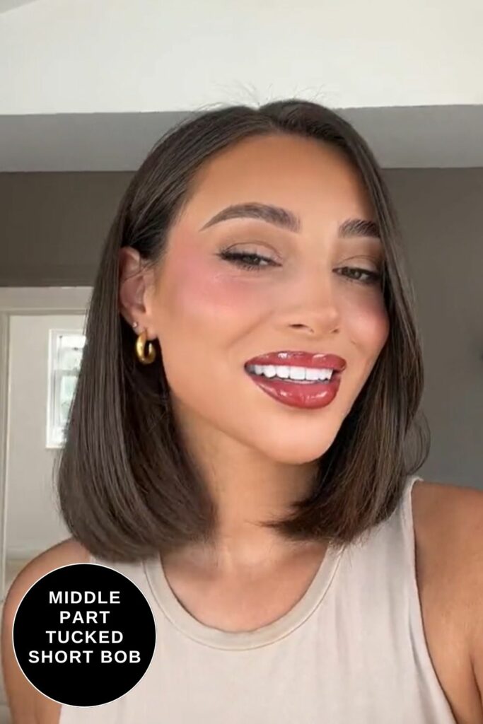 Middle Part Tucked Short Bob